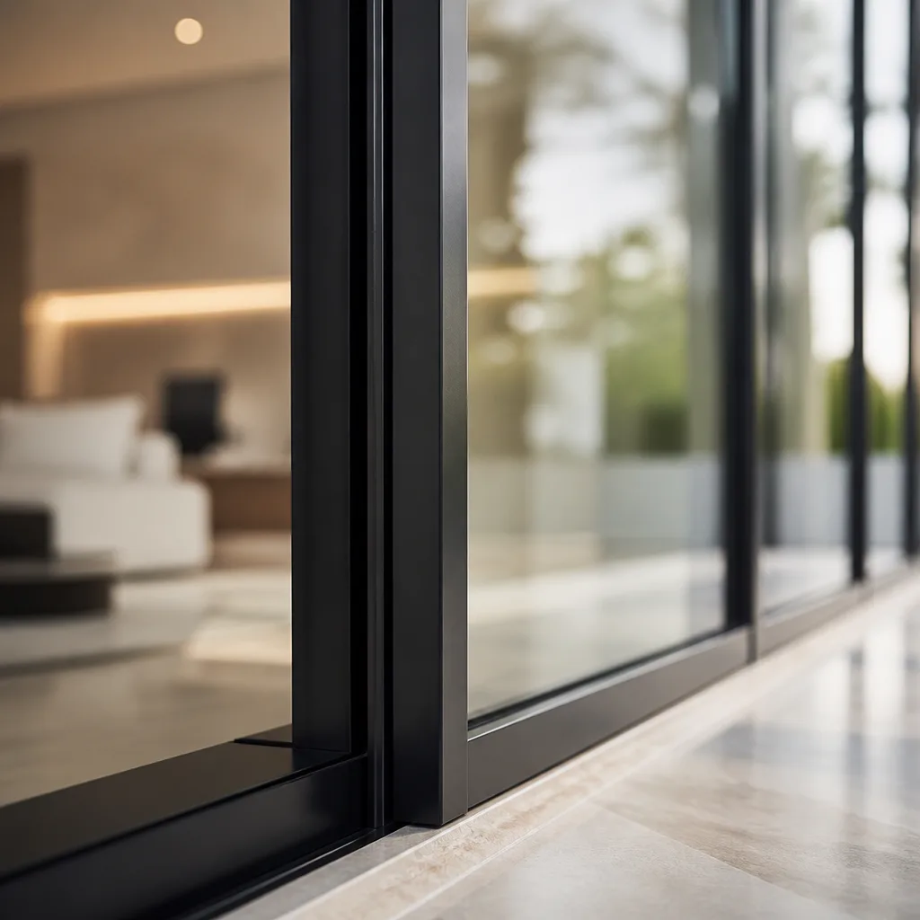 Modern black framed sliding glass patio doors in Fountainebleau, FL